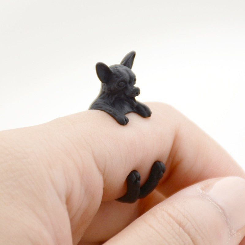 Chihuahua Vintage Ring Black