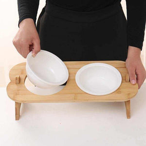 Feeding Bowl With Wooden Stand - Chihuahua Empire